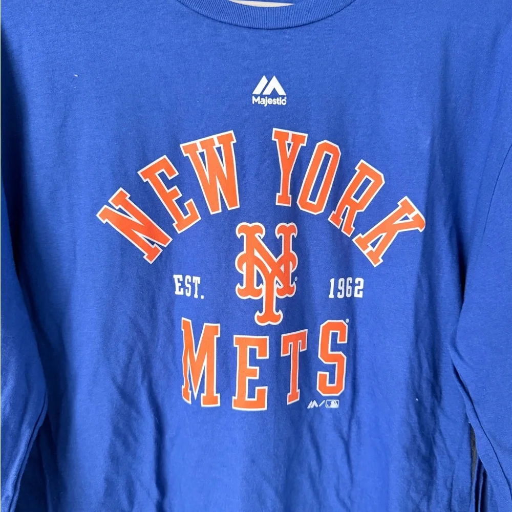 Majestic Men's MLB New York Mets Long Sleeve Crew Neck Large T-Shirt NWOT - Picture 2 of 4